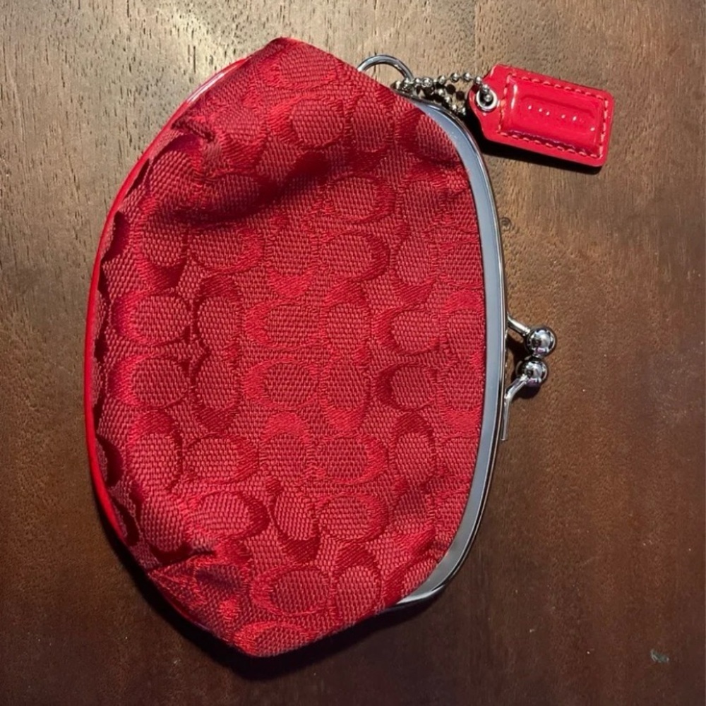 Coach Red Embossed Kisslock Coin Pouch